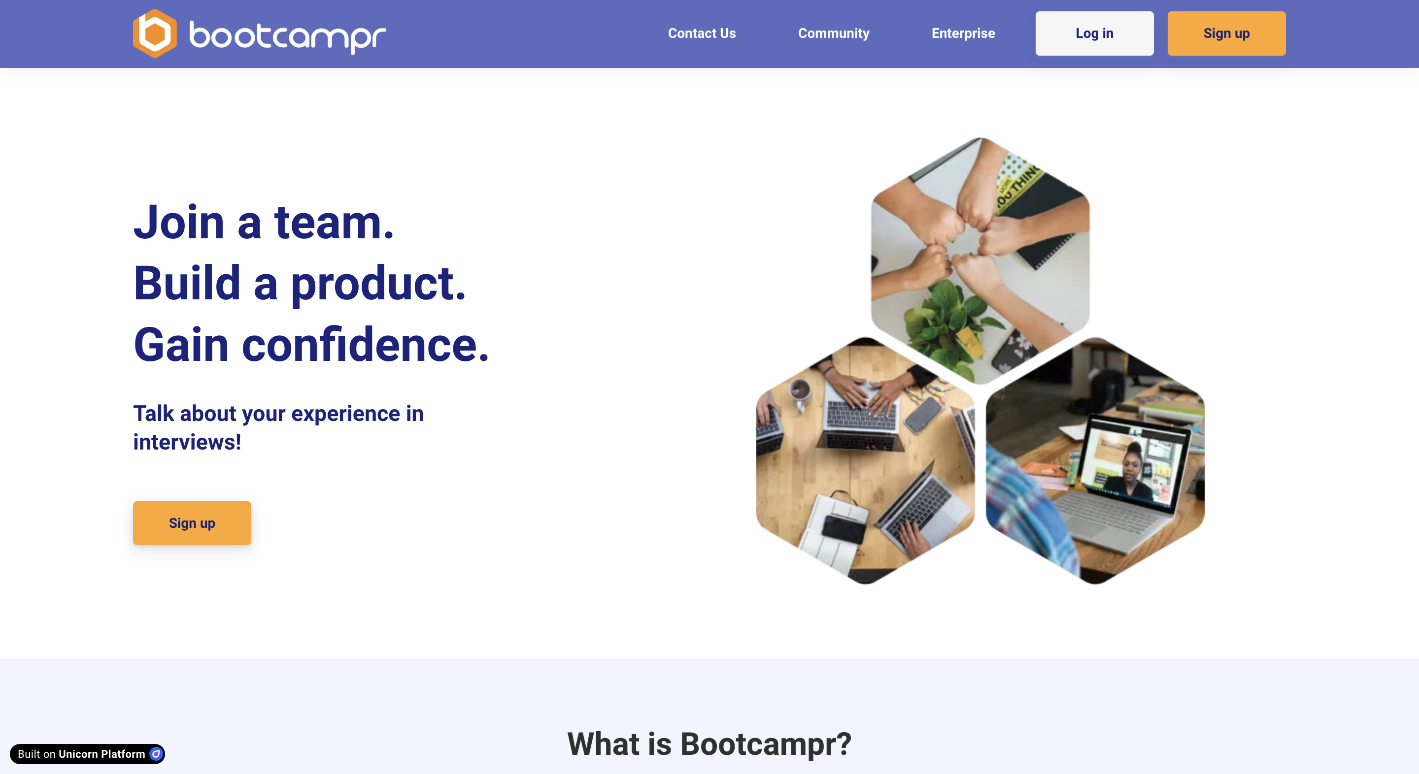 Bootcampr landing page